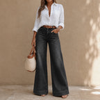 Dark Grey Women's High-Rise Wide Leg Jeans with Relaxed Drape
