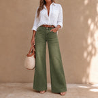 Olive Green Women's High-Rise Wide Leg Jeans with Relaxed Drape