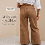 Women's High-Rise Wide Leg Jeans with Relaxed Drape - Brown Back Detail Stretch
