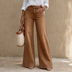Women's High-Rise Wide Leg Jeans with Relaxed Drape - Brown Front Close Up Belt