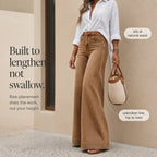 Women's High-Rise Wide Leg Jeans with Relaxed Drape - Brown Front Close Up Rise Detail