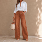 Rust Brown Women's High-Rise Wide Leg Jeans with Relaxed Drape