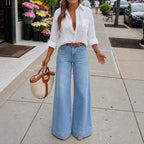 Wash Blue Women's High-Rise Wide Leg Jeans with Relaxed Drape