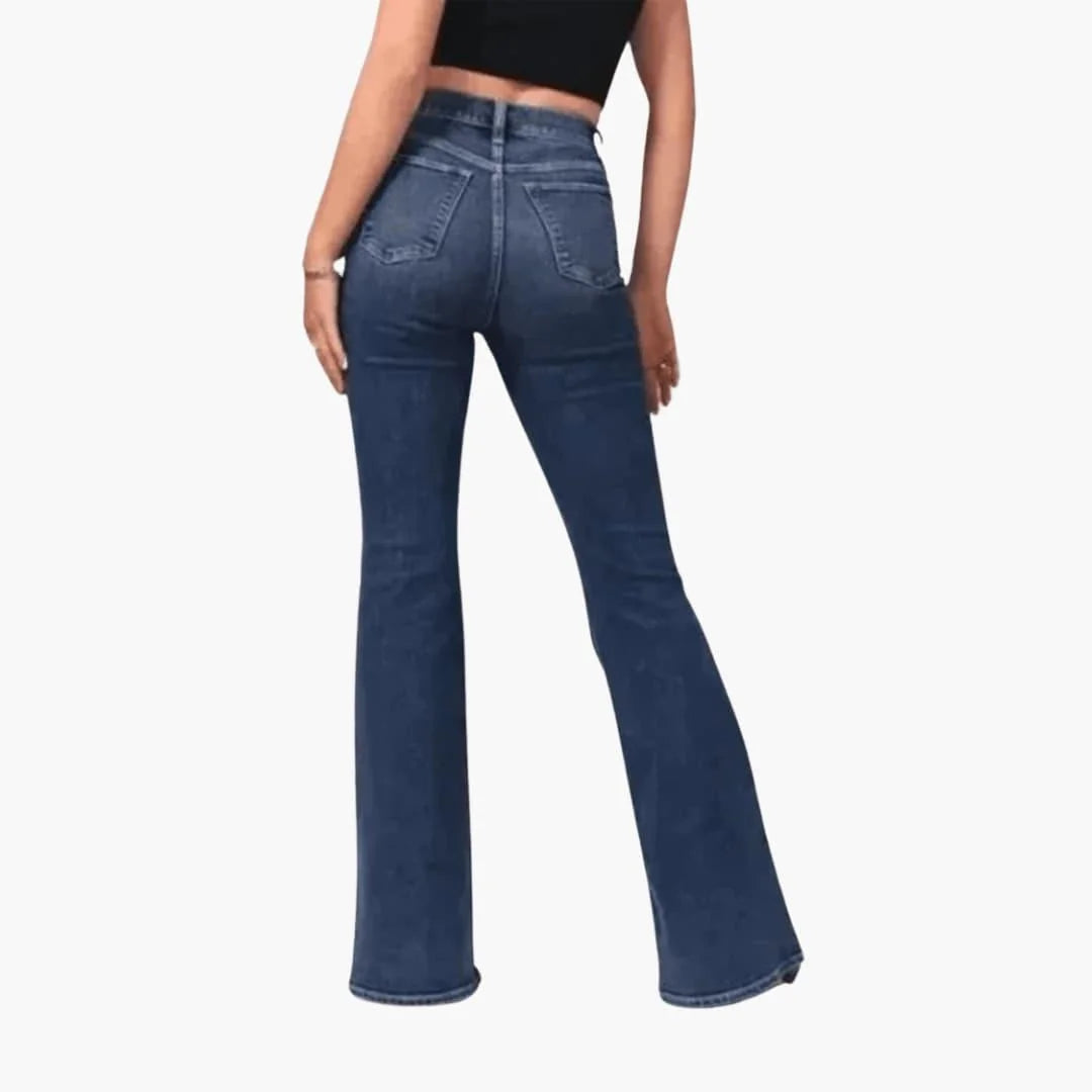 Blue Women's High-Waisted Bootcut Jeans — Sadie Everyday Flared Five-Pocket - Back Full Standing
