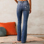 Blue Women's High-Waisted Bootcut Jeans — Sage Denim Distressed Frayed-Hem - Back Full