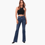 Blue Women's High-Waisted Bootcut Jeans — Sadie Everyday Flared Five-Pocket - Front Full Standing