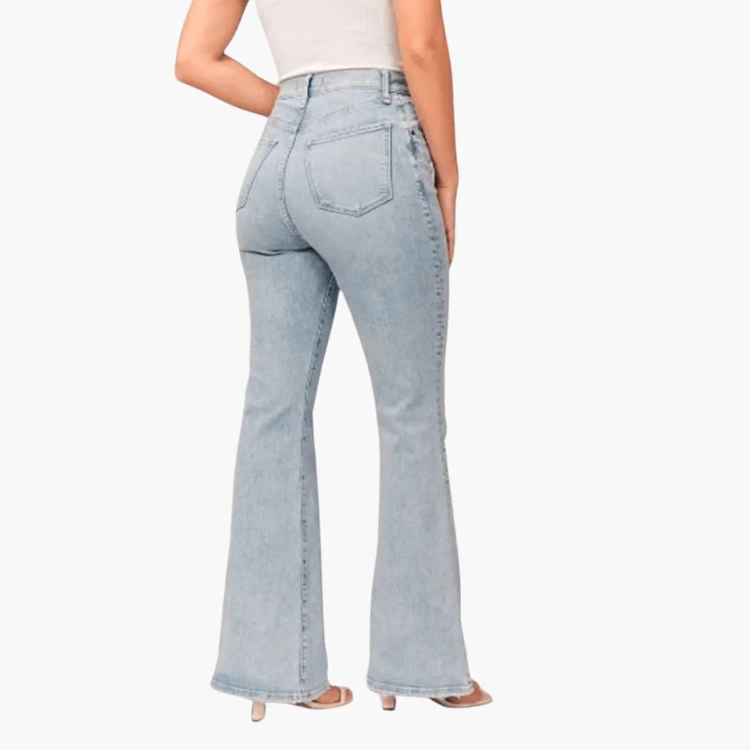 Light Blue Women's High-Waisted Bootcut Jeans — Sadie Everyday Flared Five-Pocket - Back Full