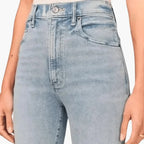Light Blue Women's High-Waisted Bootcut Jeans — Sadie Everyday Flared Five-Pocket - Front Waist Detail
