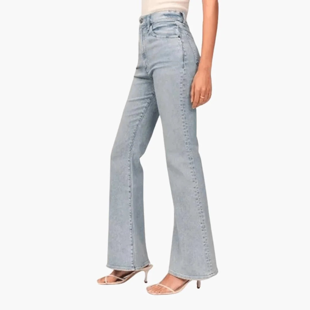 Light Blue Women's High-Waisted Bootcut Jeans — Sadie Everyday Flared Five-Pocket - Side Pose