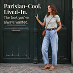 Light Blue Women's High-Waisted Barrel Leg Jeans — Aida Everyday Cropped Curved-Seam - Door Pose