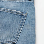 Light Blue Women's High-Waisted Barrel Leg Jeans — Aida Everyday Cropped Curved-Seam - Pocket Closeup