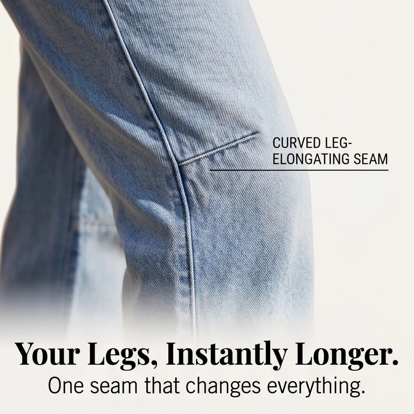 Light Blue Women's High-Waisted Barrel Leg Jeans — Aida Everyday Cropped Curved-Seam - Seam Detail