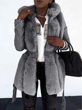 Grey Women's Belted Hooded Winter Parka