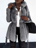 Grey Women's Belted Hooded Winter Parka