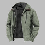 Green Men's Hooded Bomber Jacket with Dual-Layer Design & Zip-Front Closure