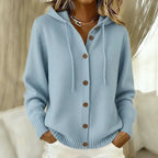 Light Blue Women's Hooded Cardigan with Button-Front Closure & Relaxed Fit