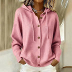 Pink Women's Hooded Cardigan with Button-Front Closure & Relaxed Fit