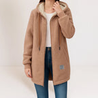 Brown Women's Fleece Jacket with Hood, Drawstring & Pockets