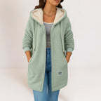 Green Women's Fleece Jacket with Hood, Drawstring & Pockets