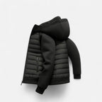 Men's Hooded Hybrid Jacket with Quilted Front & Ribbed Cuffs - Folded Side