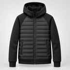 Men's Hooded Hybrid Jacket with Quilted Front & Ribbed Cuffs