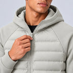Men's Hooded Hybrid Jacket with Quilted Front & Ribbed Cuffs - Close Up Hand