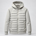 Men's Hooded Hybrid Jacket with Quilted Front & Ribbed Cuffs