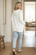 Women's Hooded Knit Sweater with Drawstring & Relaxed Oversized Fit - Back Full
