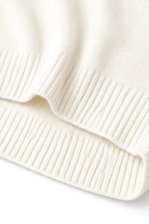 White Women's Hooded Knit Sweater with Drawstring & Relaxed Oversized Fit — Elena - Hem Rib Detail