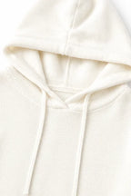 White Women's Hooded Knit Sweater with Drawstring & Relaxed Oversized Fit — Elena - Hood Detail