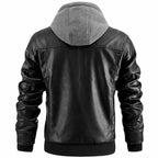Men's Hooded Leather Jacket with Zip Front & Relaxed Fit - Back Detail