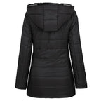 Women's Long Puffer Coat with Faux Fur-Lined Hood & Zip Pockets - Back Ghost Mannequin