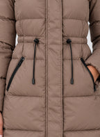 Women's Hooded Puffer Coat with Adjustable Waist & Relaxed Longline Fit - Pocket Close Up