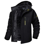 Black Men's Hooded Outdoor Winter Jacket with Fleece Lining & Zip Pockets — Blake