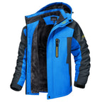 Blue Men's Hooded Outdoor Winter Jacket with Fleece Lining & Zip Pockets — Blake - Front Open Side