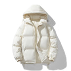 Beige Men's Hooded Puffer Jacket with Zip Closure & Relaxed Fit