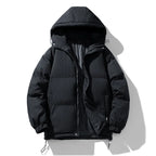 Black Men's Hooded Puffer Jacket with Zip Closure & Relaxed Fit