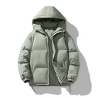 Green Men's Hooded Puffer Jacket with Zip Closure & Relaxed Fit