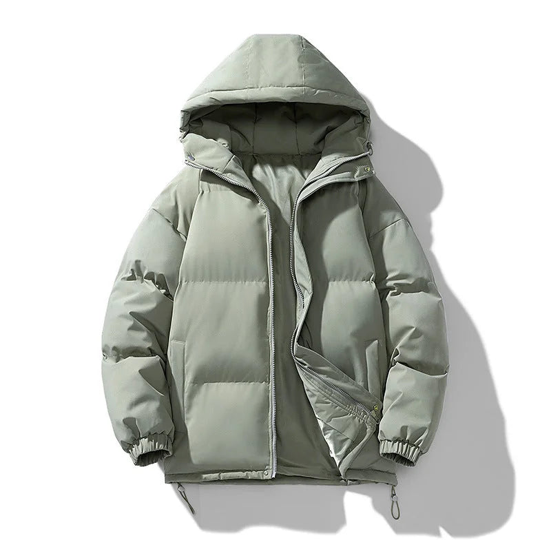 Green Men's Hooded Puffer Jacket with Zip Closure & Relaxed Fit