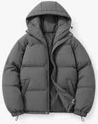 Men's Hooded Puffer Jacket with Zip Closure & Relaxed Fit - Flat Lay Front Open 8