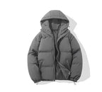 Grey Men's Hooded Puffer Jacket with Zip Closure & Relaxed Fit