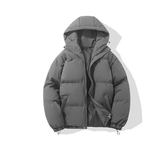 Grey Men's Hooded Puffer Jacket with Zip Closure & Relaxed Fit