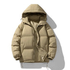 Khaki Men's Hooded Puffer Jacket with Zip Closure & Relaxed Fit