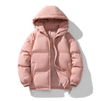 Pink Men's Hooded Puffer Jacket with Zip Closure & Relaxed Fit