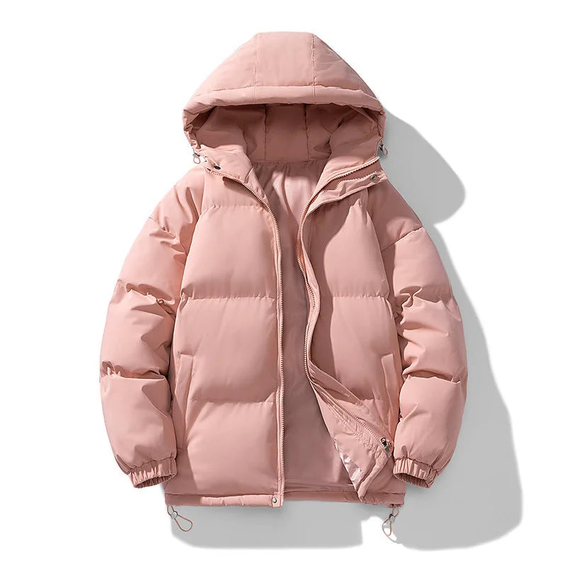 Pink Men's Hooded Puffer Jacket with Zip Closure & Relaxed Fit