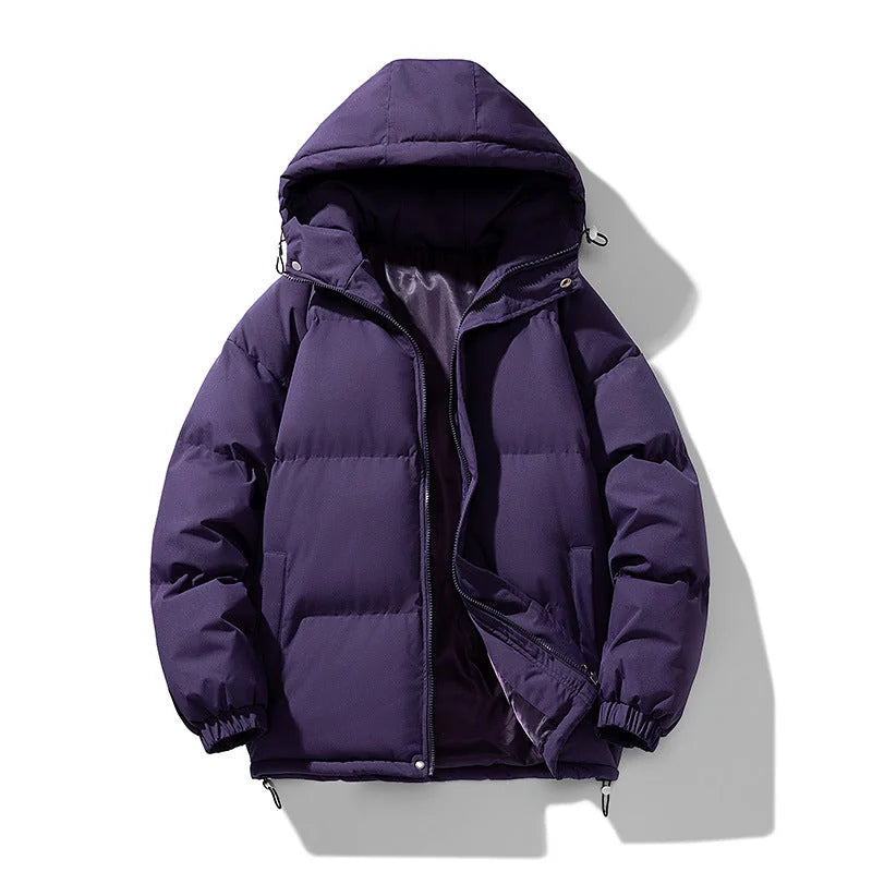 Purple Men's Hooded Puffer Jacket with Zip Closure & Relaxed Fit