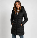 Black Women's Hooded Puffer Jacket with Zip Front & Side Pockets — Eilidh