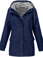 Blue Women's Rain Jacket With Hood — Catherine Lightweight Waterproof Zip-Up - Front Fitted