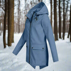 Blue Women's Rain Jacket With Hood — Lena Lightweight Waterproof Zip-Pocket - Side Pose Outdoor