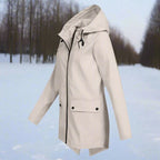 Brown Women's Rain Jacket With Hood — Lena Lightweight Waterproof Zip-Pocket - Front Side Hood Up